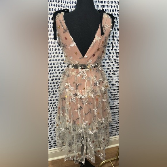 MoonSea Floral Embroidered Tulle Dress, Sleeveless Party Cocktail Dress Size 4 - Picture 2 of 4